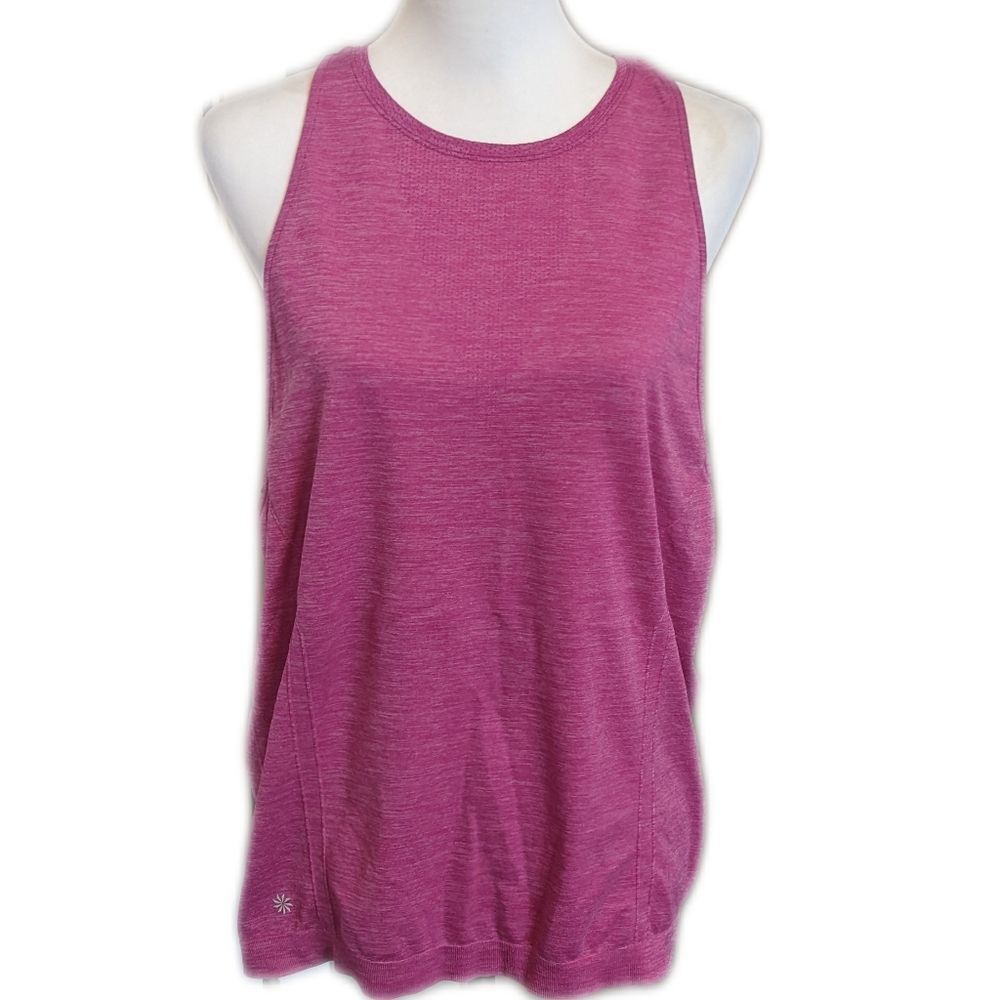 Athleta Breeze racerback tank top, vented sides, heather purple/pink, L